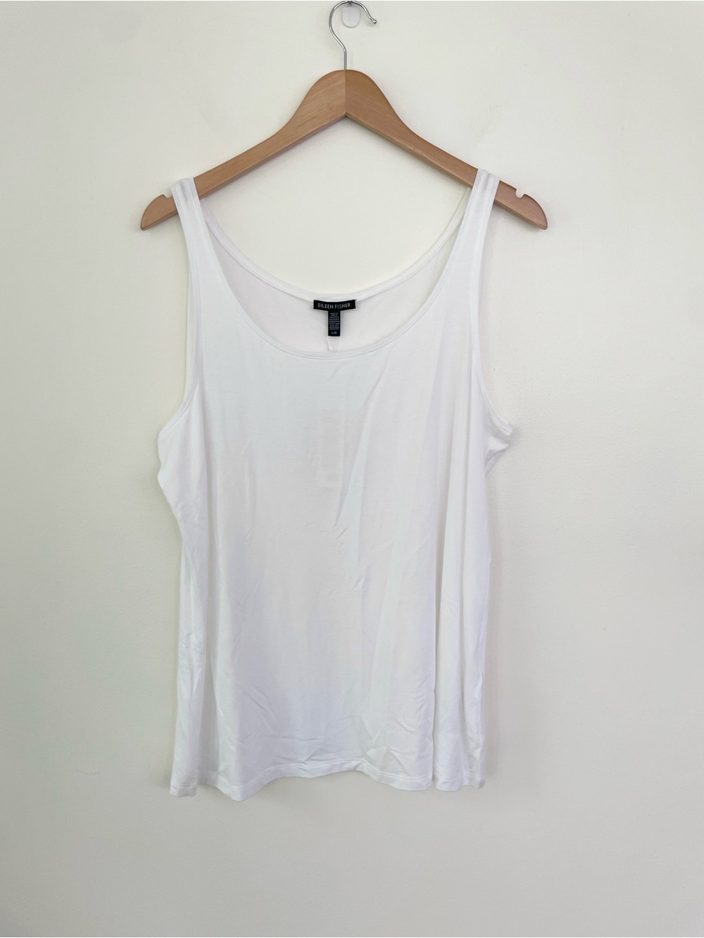 NWT Eileen Fisher Scoop Neck Slim Shell Top White Minimalist Lagenlook Basic L